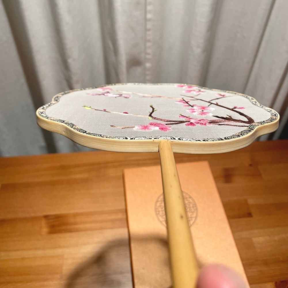 Handsewn Suzhou Embroidery Double Sided Hand Fan Cherry Blossom Butterfly Bamboo - Picture 11 of 16